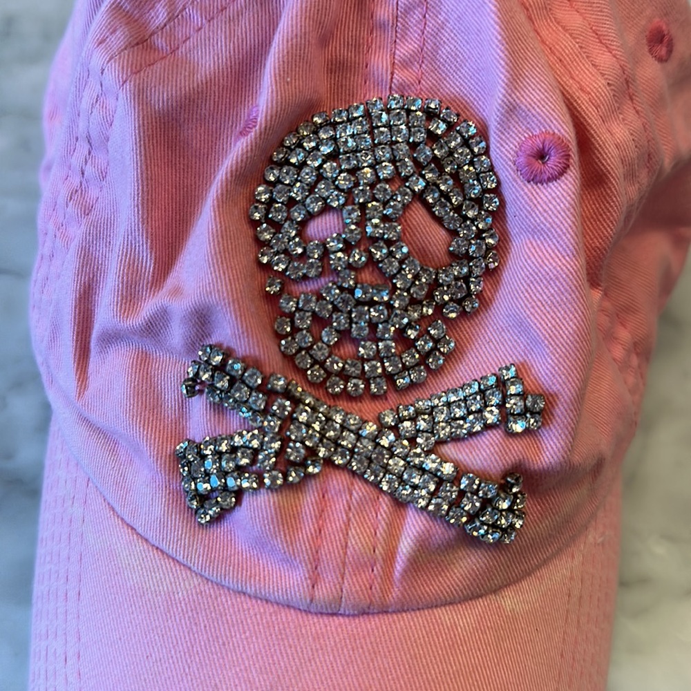 TWISTED HEART Pink Baseball Cap with Crystal Skull Accent